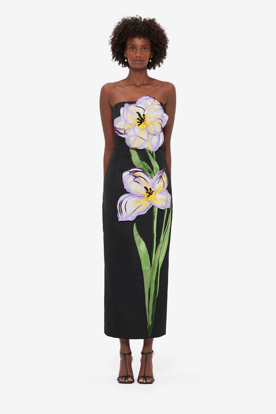 Exclusive LEO LIN Rayna Appliqué Floral Maxi Dress - Iris Print in Ebony