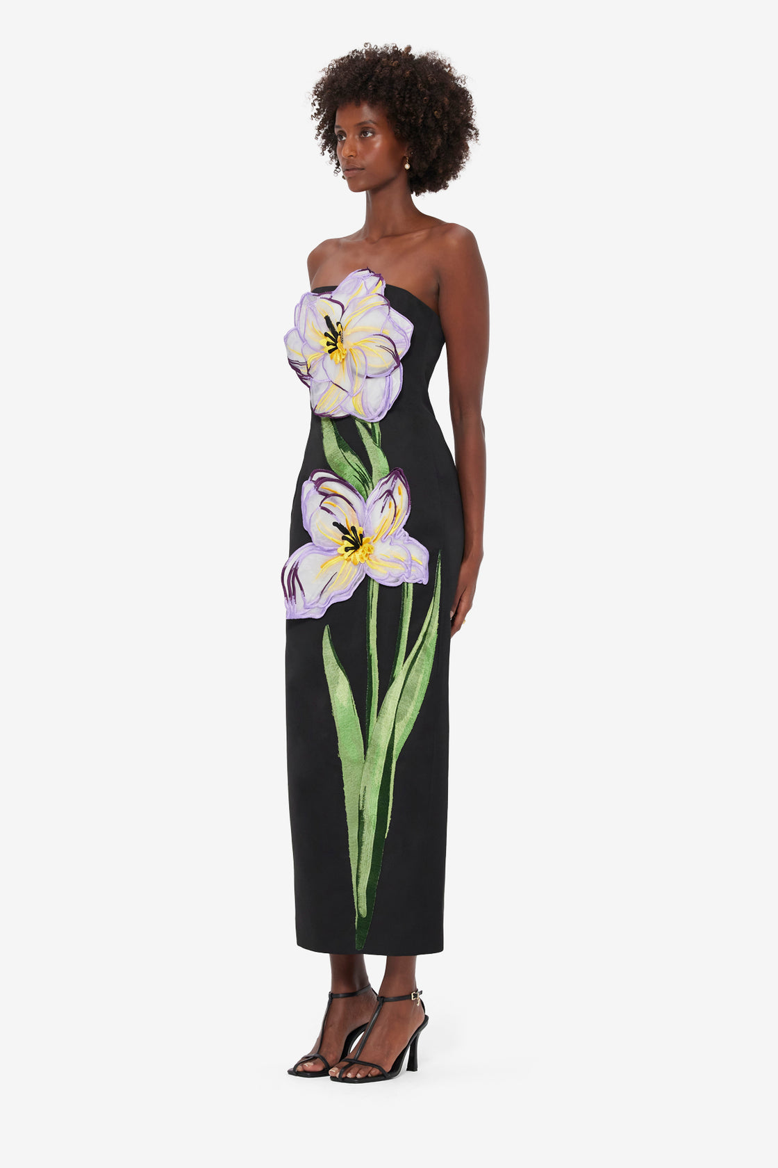 Exclusive LEO LIN Rayna Appliqué Floral Maxi Dress - Iris Print in Ebony