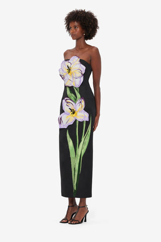 Exclusive LEO LIN Rayna Appliqué Floral Maxi Dress - Iris Print in Ebony