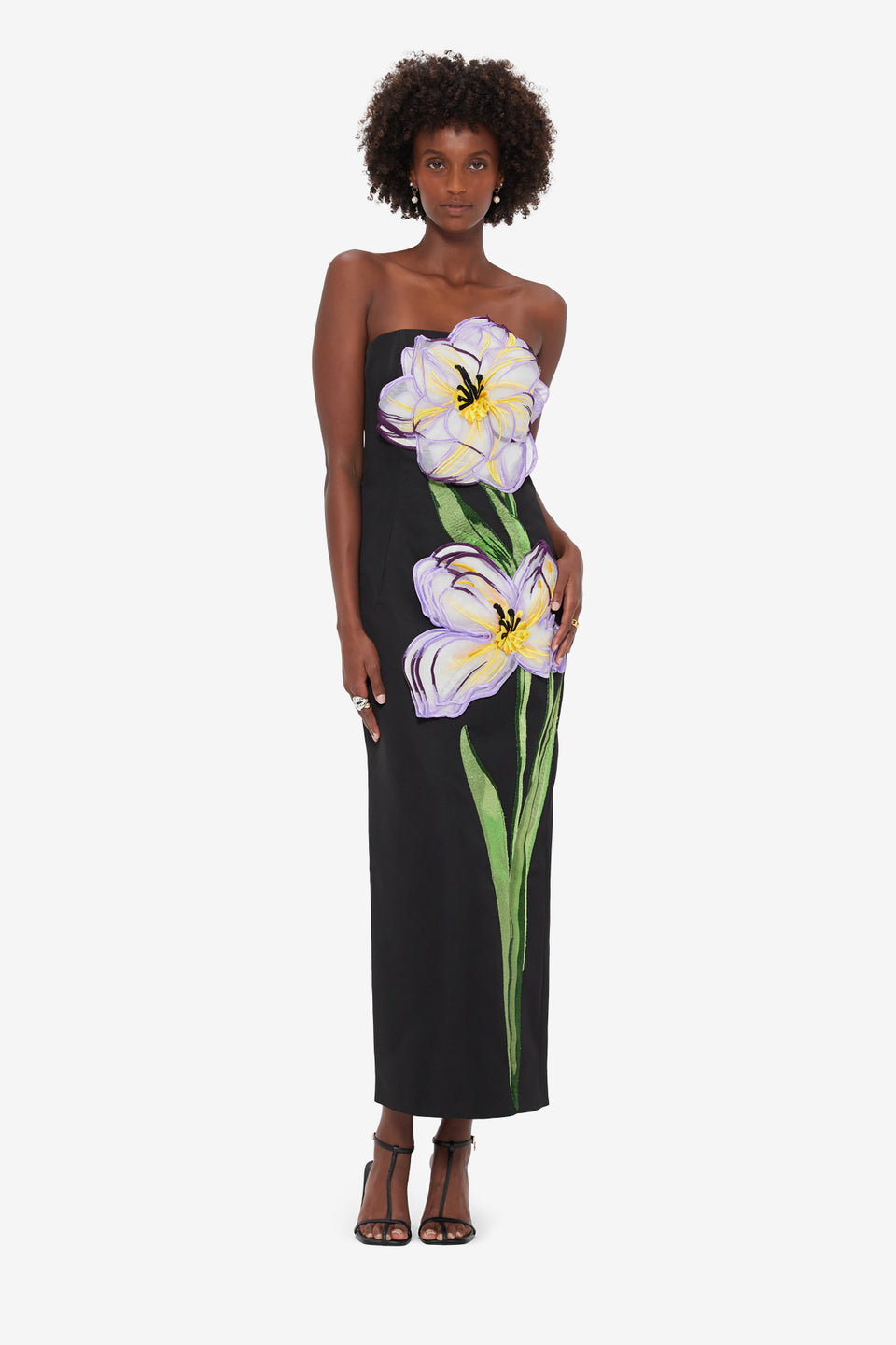 Exclusive LEO LIN Rayna Appliqué Floral Maxi Dress - Iris Print in Ebony