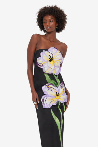 Exclusive LEO LIN Rayna Appliqué Floral Maxi Dress - Iris Print in Ebony