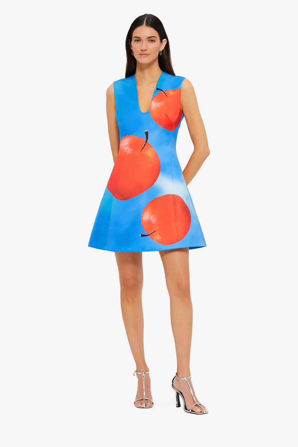 Exclusive LEO LIN Briana V Neck Mini Dress - Apple Print