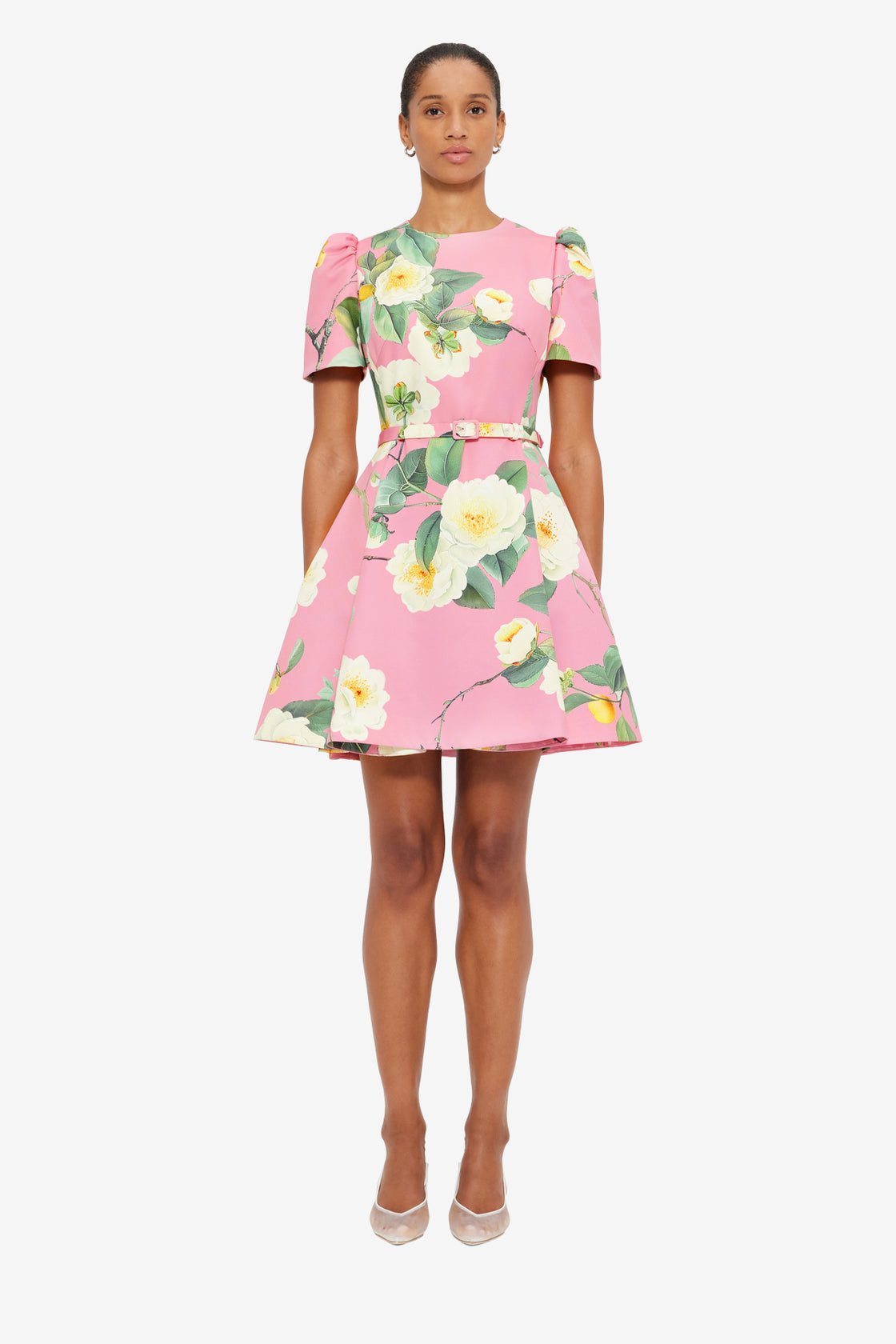 Exclusive LEO LIN Elyse Short Sleeve Mini Dress - Camelia Print