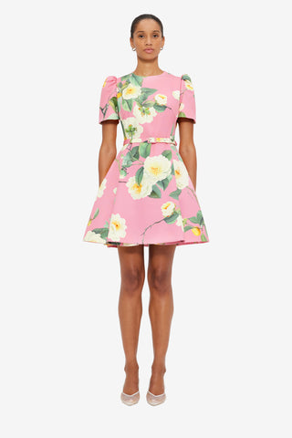 Exclusive LEO LIN Elyse Short Sleeve Mini Dress - Camelia Print