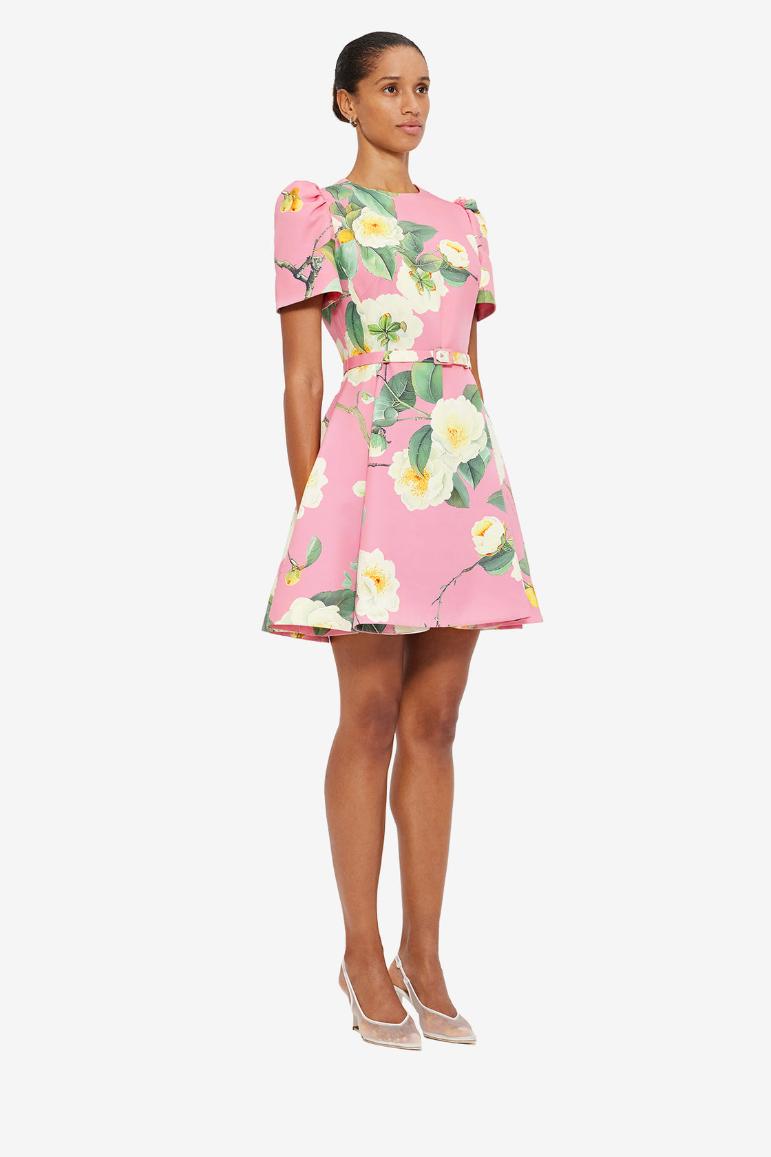 Exclusive LEO LIN Elyse Short Sleeve Mini Dress - Camelia Print