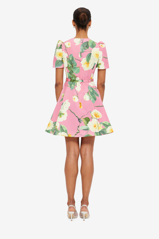 Exclusive LEO LIN Elyse Short Sleeve Mini Dress - Camelia Print