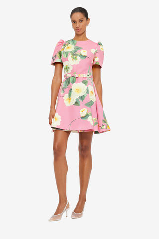 Exclusive LEO LIN Elyse Short Sleeve Mini Dress - Camelia Print