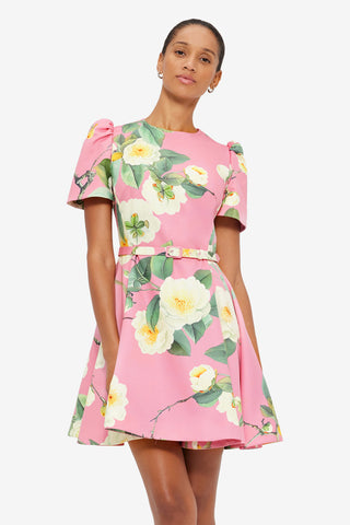 Exclusive LEO LIN Elyse Short Sleeve Mini Dress - Camelia Print