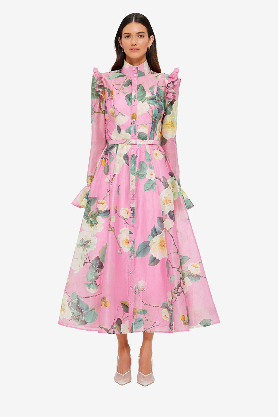 Exclusive LEO LIN Katrina Butterfly Sleeve Midi Dress - Camelia Print