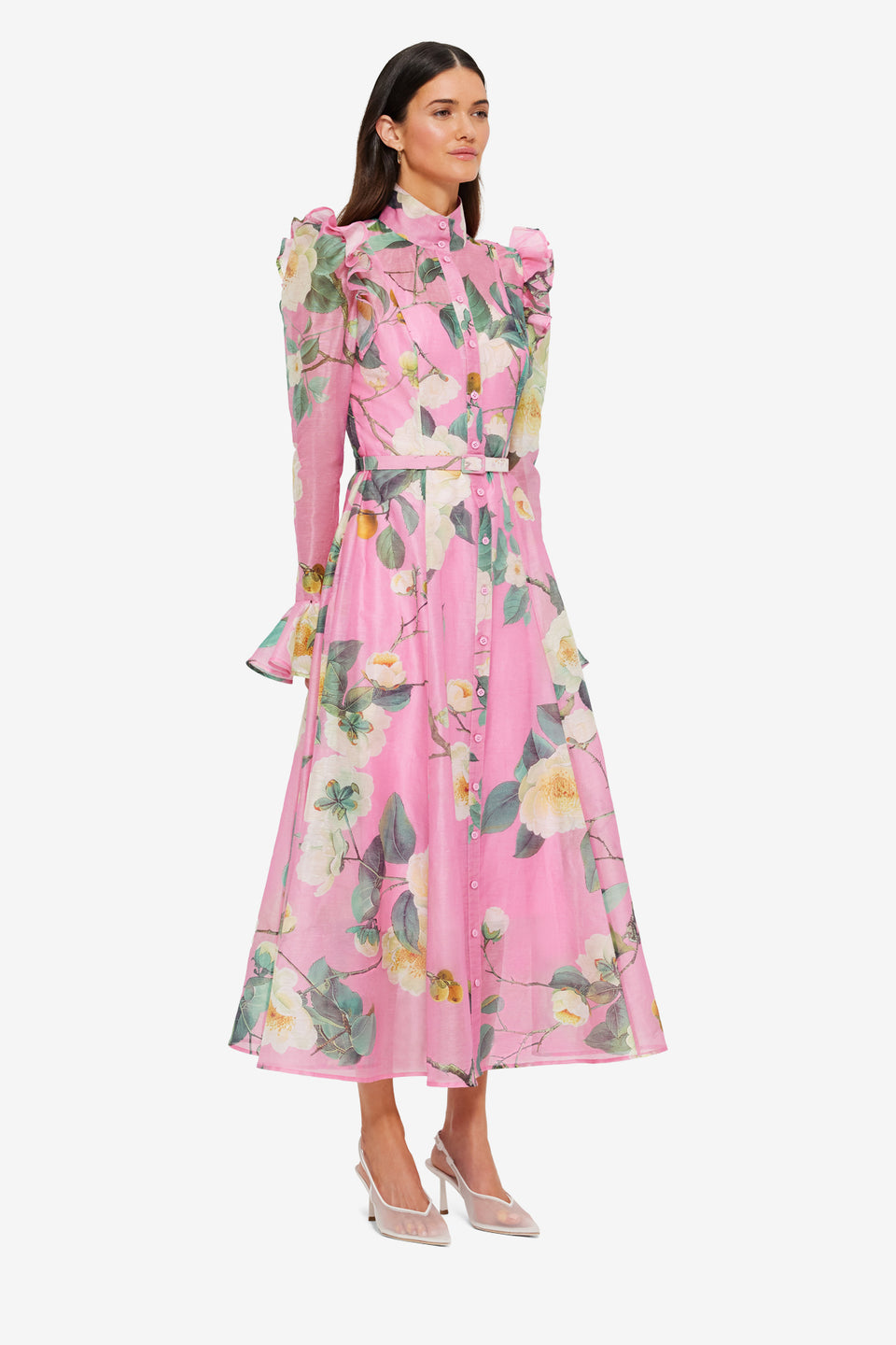 Exclusive LEO LIN Katrina Butterfly Sleeve Midi Dress - Camelia Print