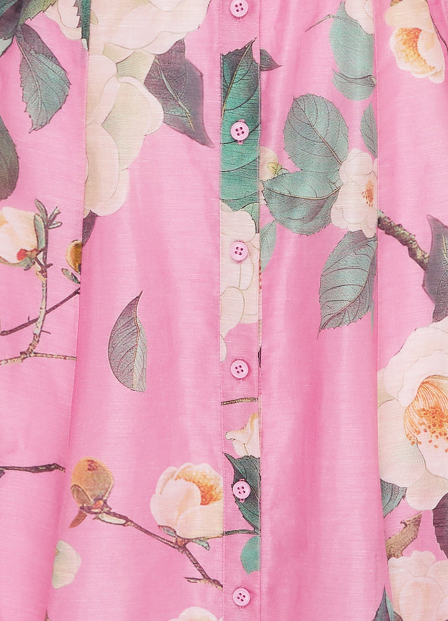 Exclusive Leo Lin Katrina Butterfly Sleeve Midi Dress in Camelia Print