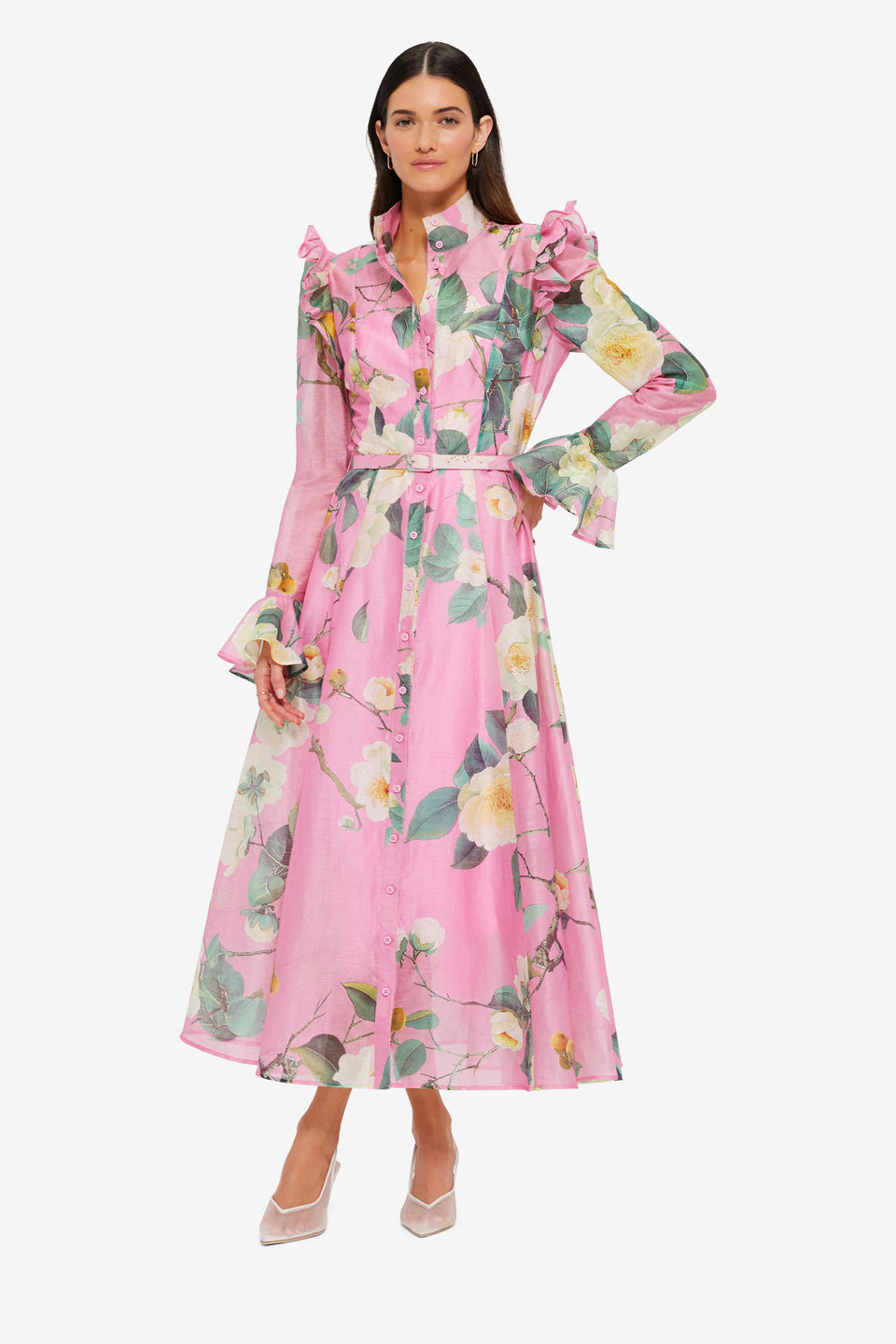 Exclusive LEO LIN Katrina Butterfly Sleeve Midi Dress - Camelia Print