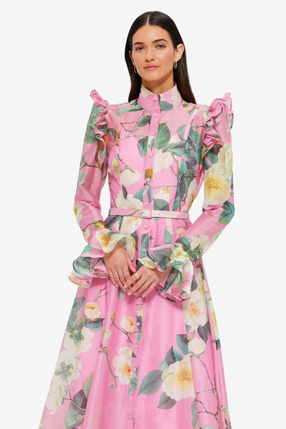 Exclusive LEO LIN Katrina Butterfly Sleeve Midi Dress - Camelia Print