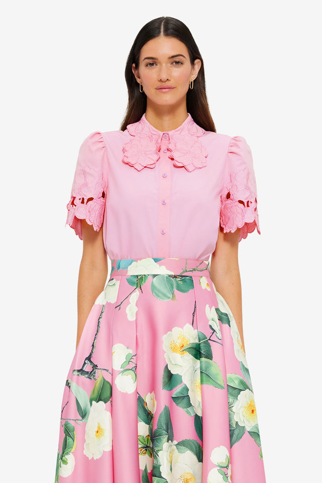 Exclusive LEO LIN Amelie Appliqué Shirt Top - Flamingo