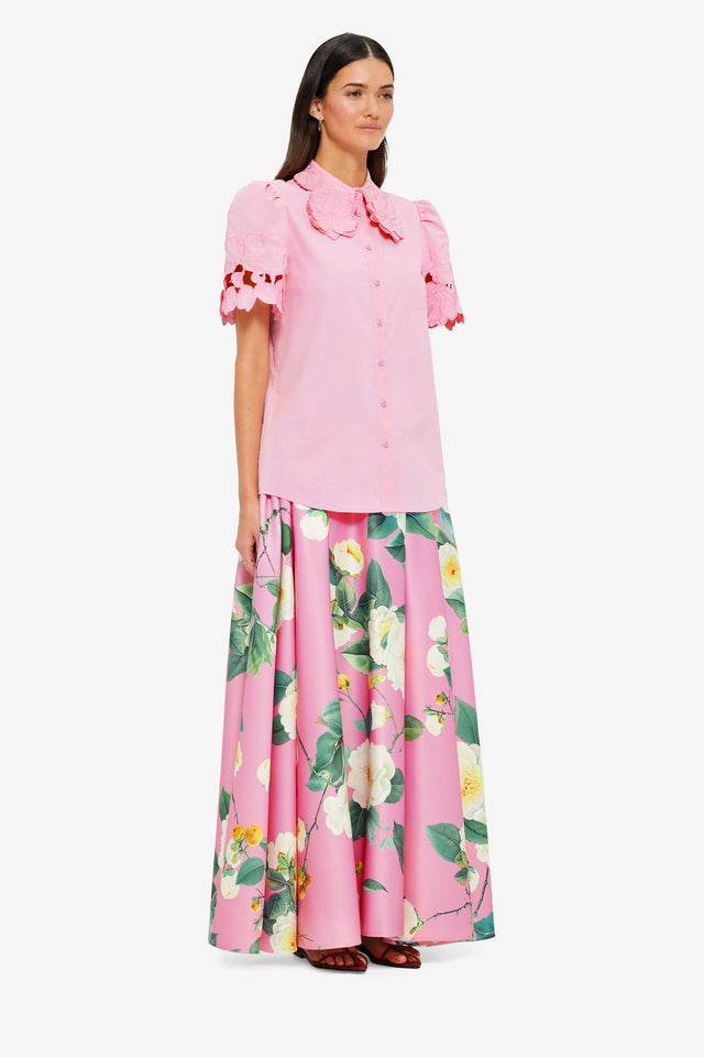 Exclusive LEO LIN Amelie Appliqué Shirt Top - Flamingo