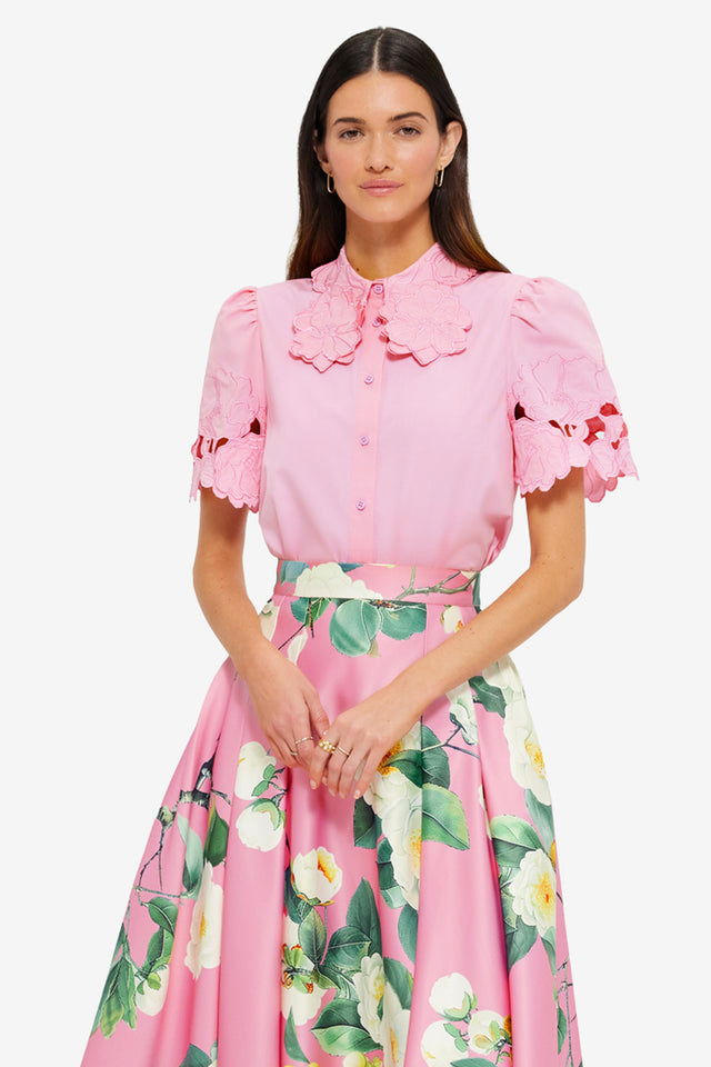 Exclusive LEO LIN Amelie Appliqué Shirt Top - Flamingo