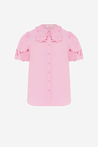 Exclusive LEO LIN Amelie Appliqué Shirt Top - Flamingo