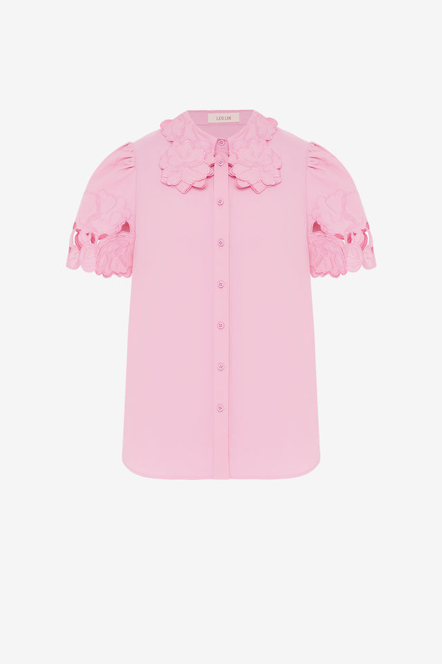 Exclusive LEO LIN Amelie Appliqué Shirt Top - Flamingo