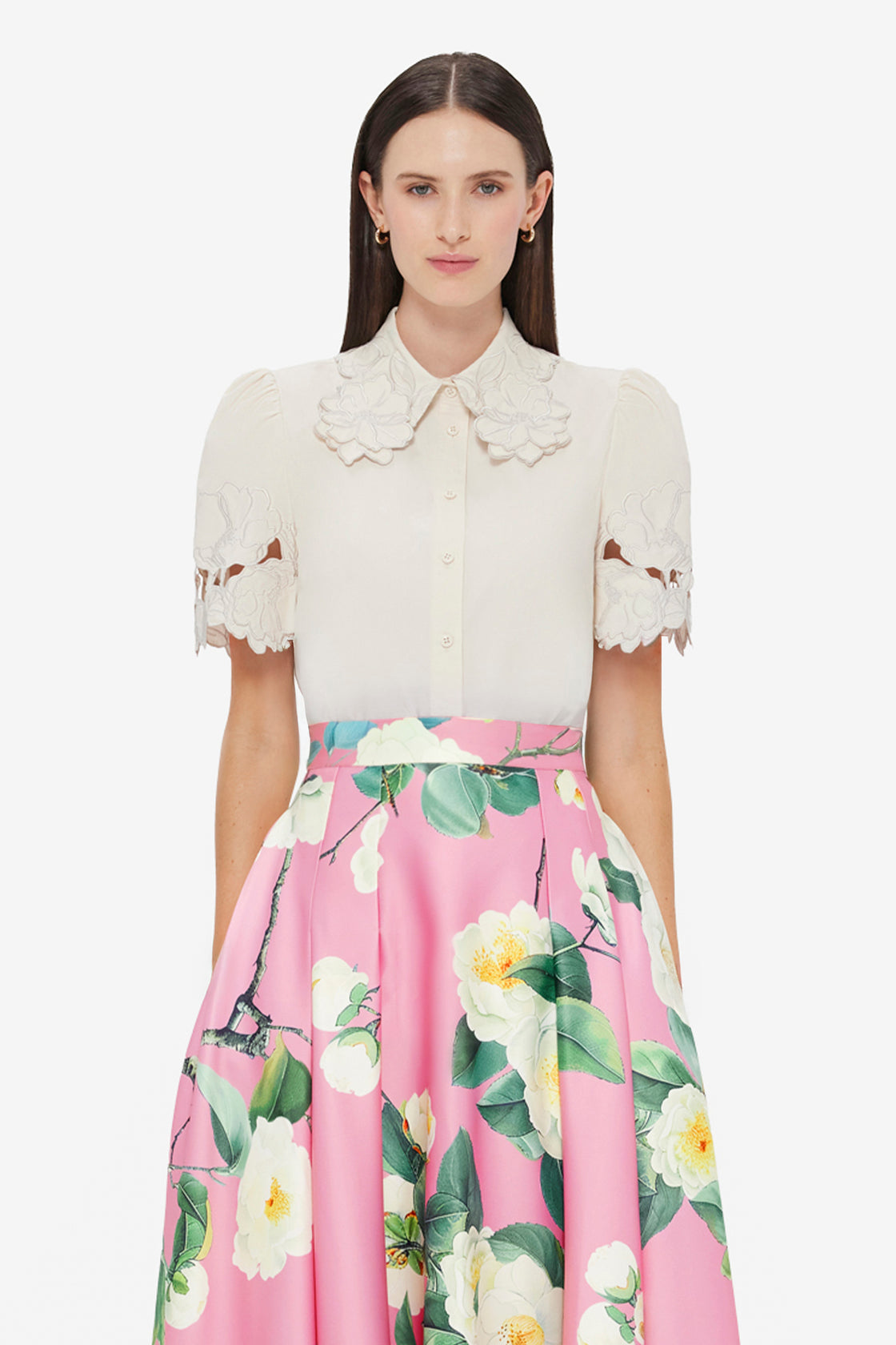 Exclusive LEO LIN Amelie Appliqué Shirt Top - Snow