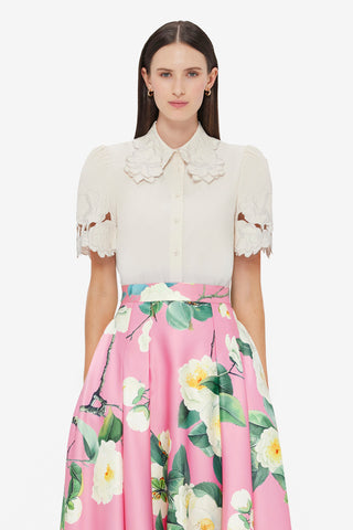 Exclusive LEO LIN Amelie Appliqué Shirt Top - Snow