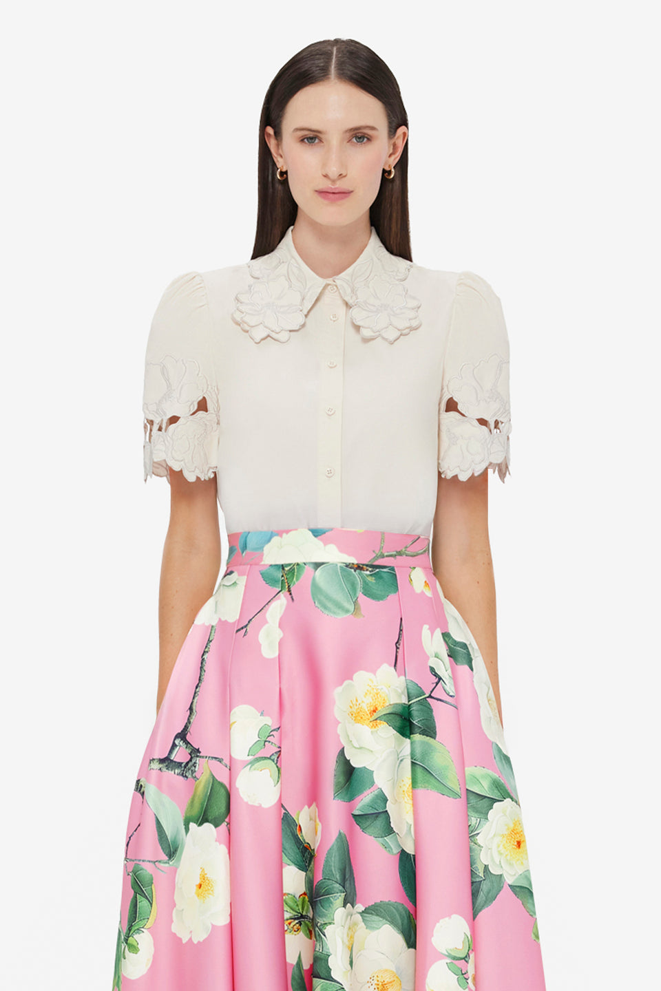 Exclusive LEO LIN Amelie Appliqué Shirt Top - Snow