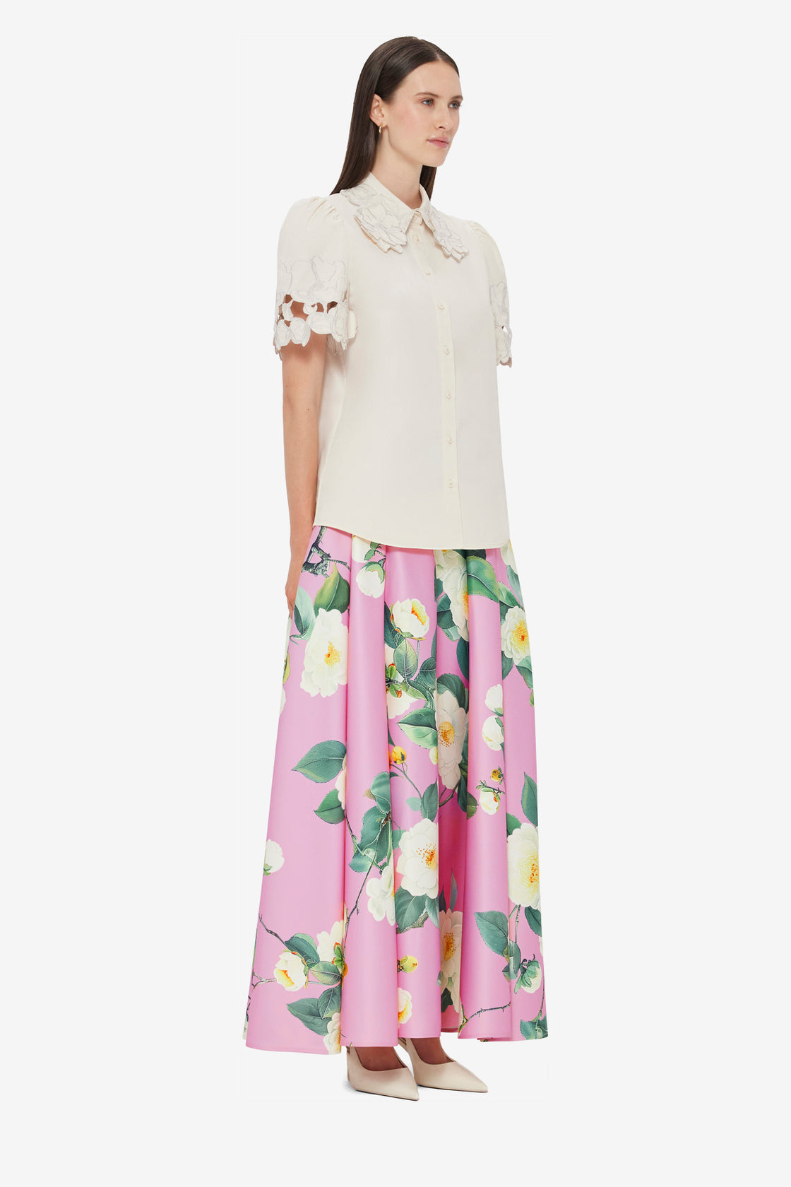 Exclusive LEO LIN Amelie Appliqué Shirt Top - Snow