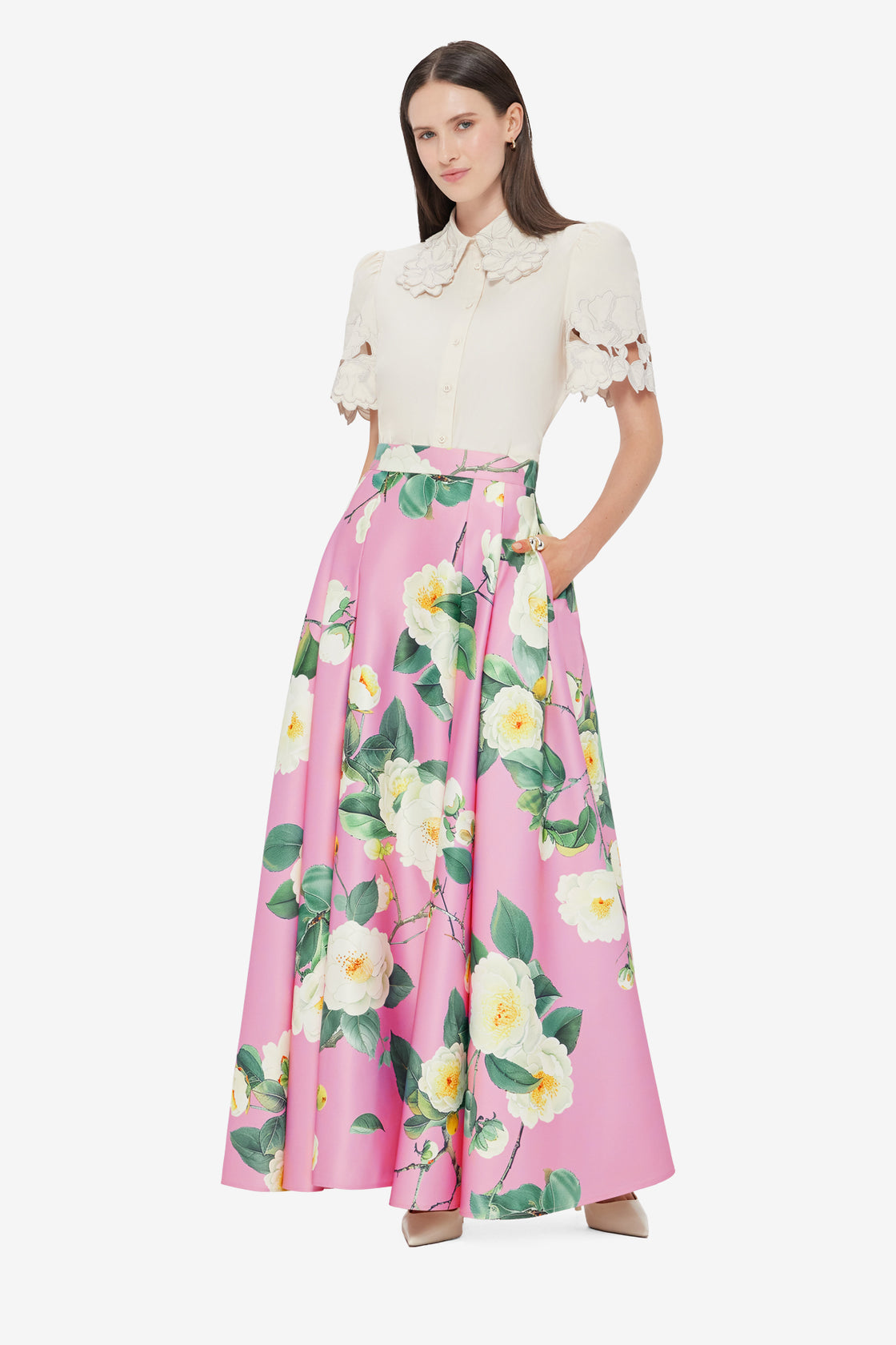 Exclusive LEO LIN Amelie Appliqué Shirt Top - Snow