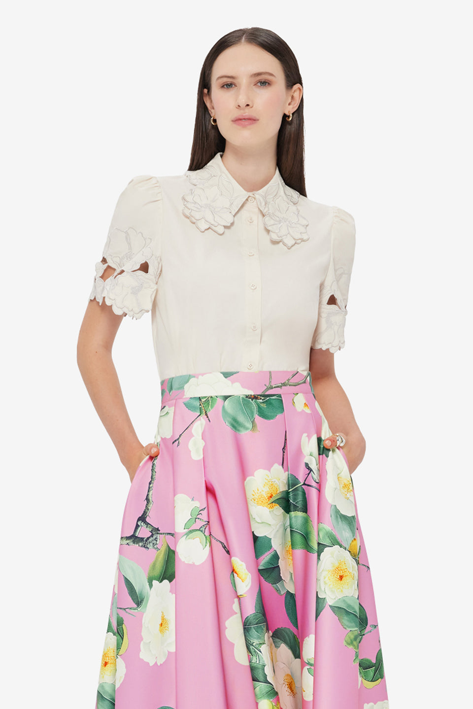 Exclusive LEO LIN Amelie Appliqué Shirt Top - Snow