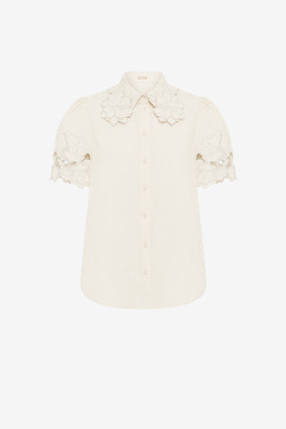 Exclusive LEO LIN Amelie Appliqué Shirt Top - Snow