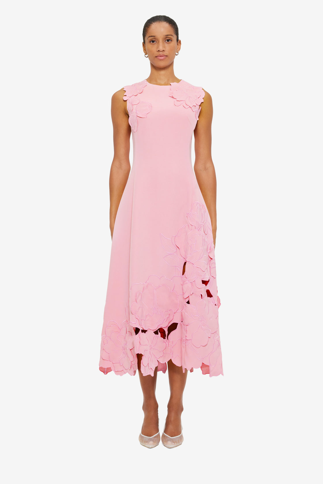 Exclusive LEO LIN Cleo Appliqué Sleeveless Midi Dress - Flamingo