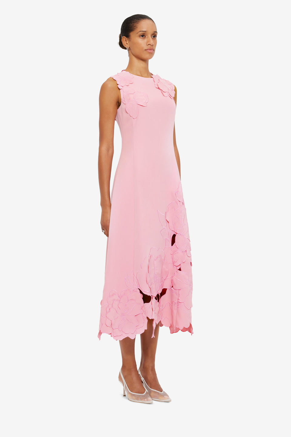 Exclusive LEO LIN Cleo Appliqué Sleeveless Midi Dress - Flamingo
