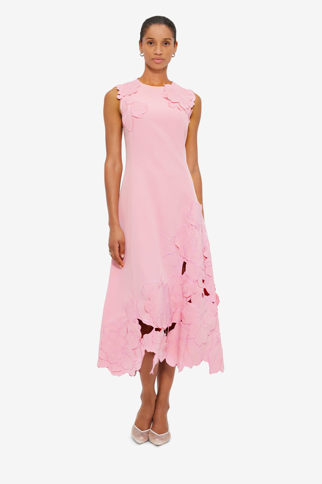 Cleo Appliqu Sleeveless Midi Dress - Flamingo LEO LIN Cleo Appliqu Sleeveless Midi Dress - Flamingo LEO LIN