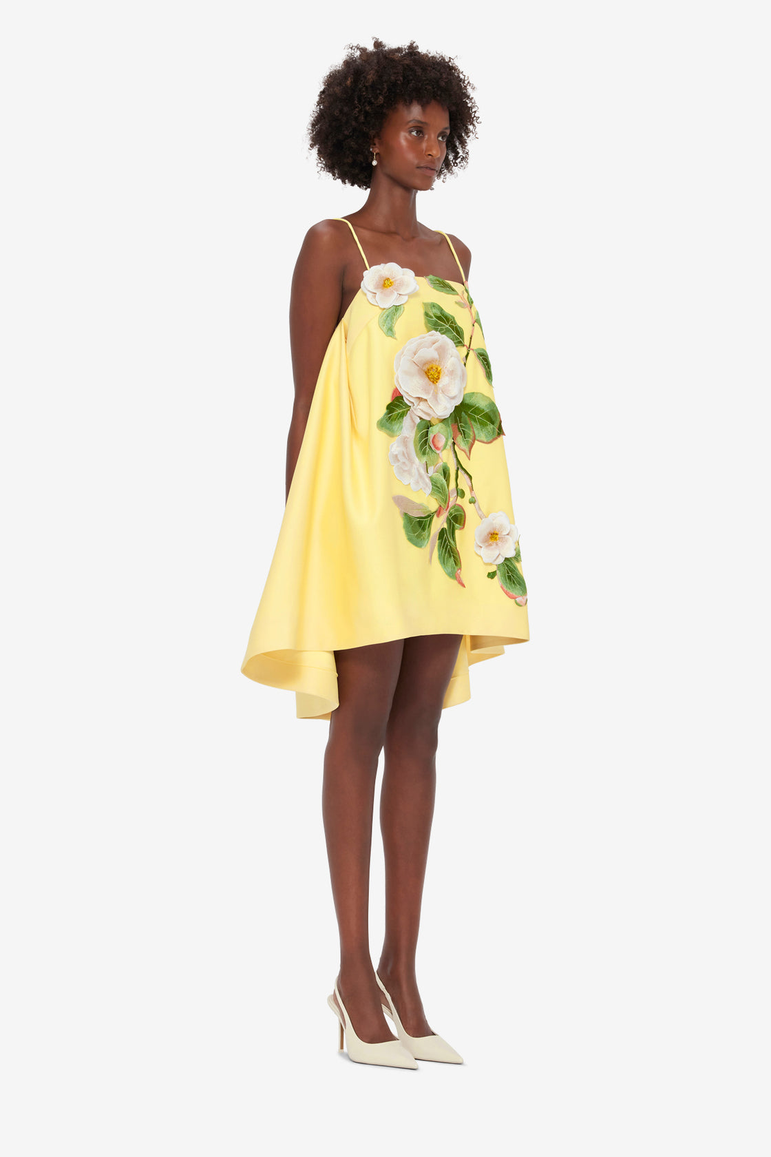 Exclusive LEO LIN Felicia Appliqué Floral Mini Dress in Sorbet Yellow