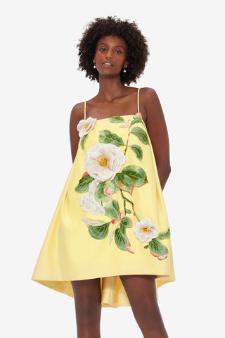 Exclusive LEO LIN Felicia Appliqué Floral Mini Dress in Sorbet Yellow
