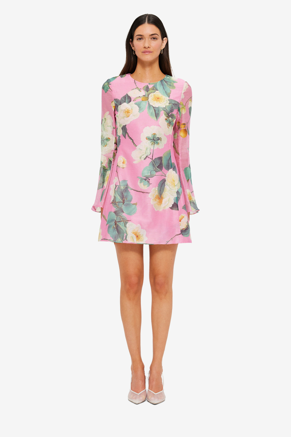 Exclusive LEO LIN Suzanne Bell Sleeve Mini Dress - Camelia Print