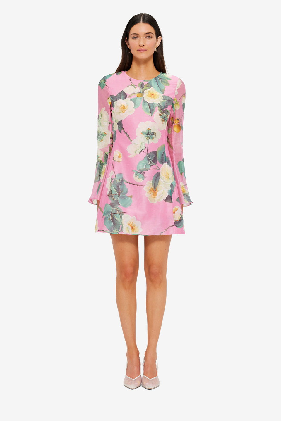 Exclusive LEO LIN Suzanne Bell Sleeve Mini Dress - Camelia Print