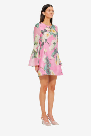 Exclusive LEO LIN Suzanne Bell Sleeve Mini Dress - Camelia Print