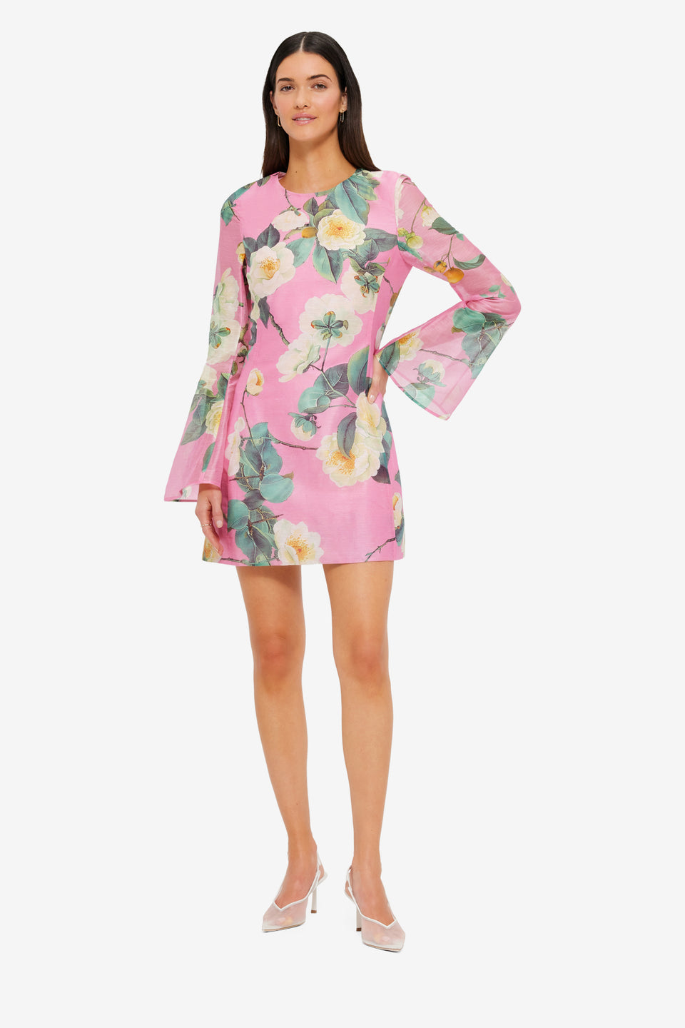 Exclusive LEO LIN Suzanne Bell Sleeve Mini Dress - Camelia Print