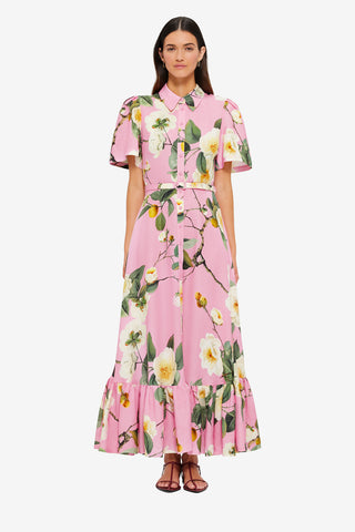 Exclusive LEO LIN Becca Short Sleeve Midi Dress - Camelia Print