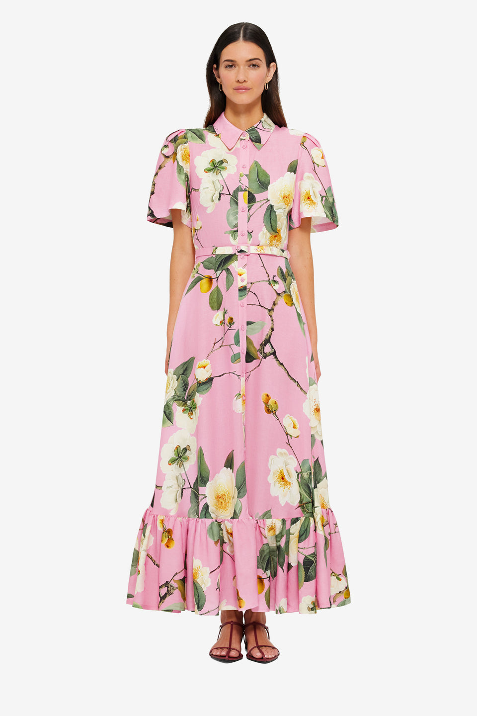 Exclusive LEO LIN Becca Short Sleeve Midi Dress - Camelia Print