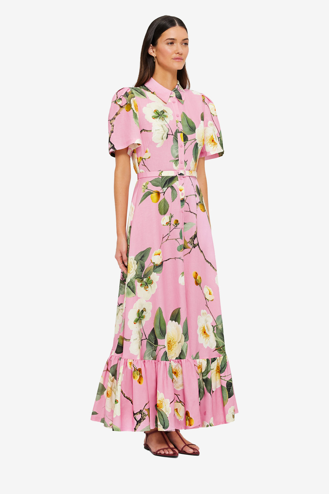 Exclusive LEO LIN Becca Short Sleeve Midi Dress - Camelia Print
