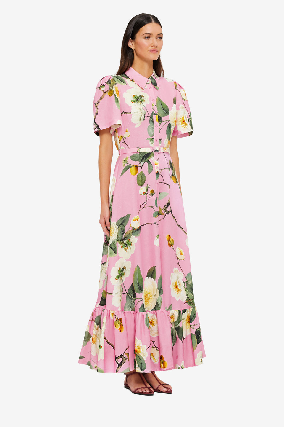 Exclusive LEO LIN Becca Short Sleeve Midi Dress - Camelia Print