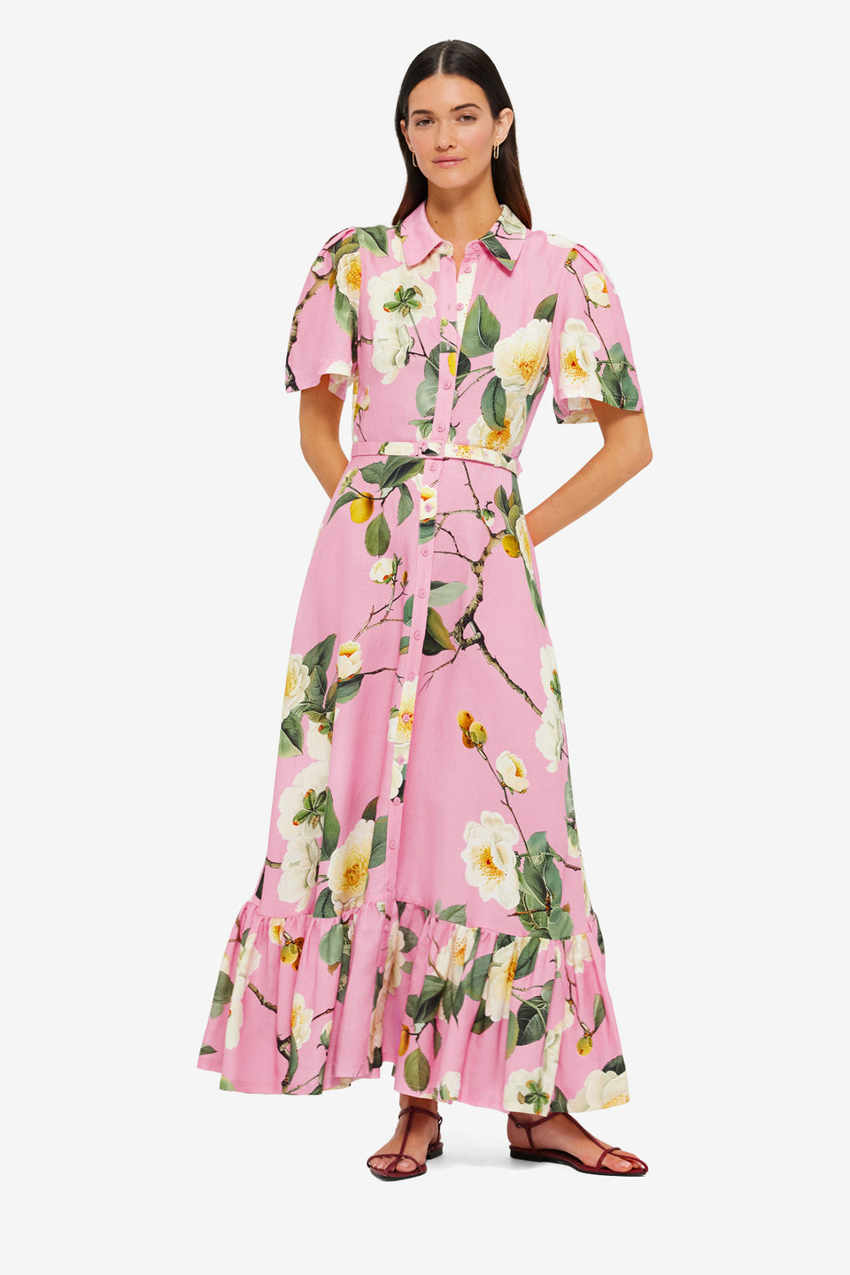 Exclusive LEO LIN Becca Short Sleeve Midi Dress - Camelia Print
