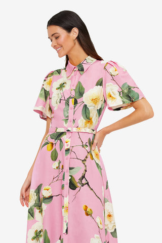 Exclusive LEO LIN Becca Short Sleeve Midi Dress - Camelia Print