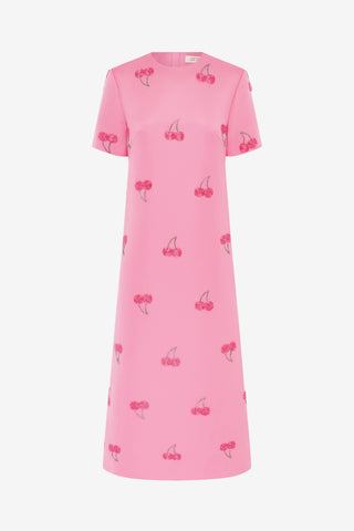 Exclusive LEO LIN Manon Embellished Shirt Midi Dress - Pink Cherry Beading
