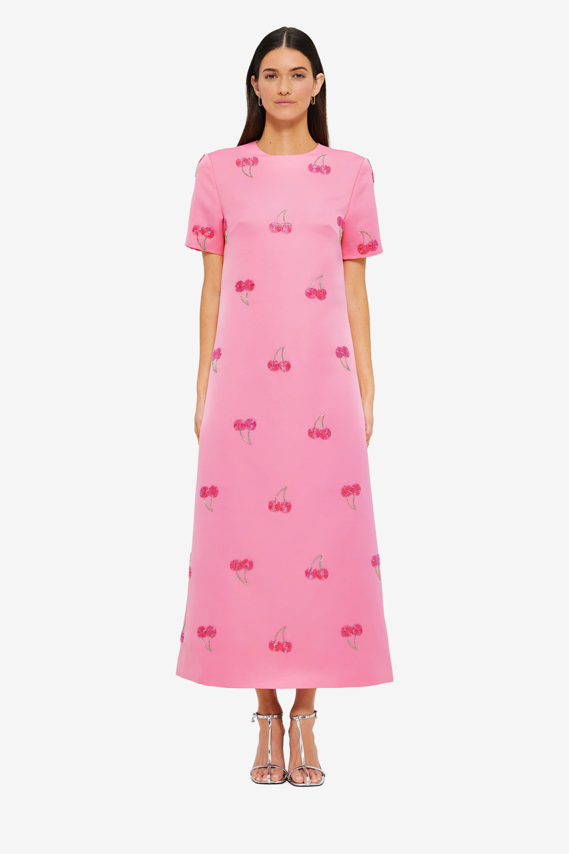 Exclusive LEO LIN Manon Embellished Shirt Midi Dress - Pink Cherry Beading