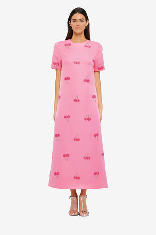 Exclusive LEO LIN Manon Embellished Shirt Midi Dress - Pink Cherry Beading