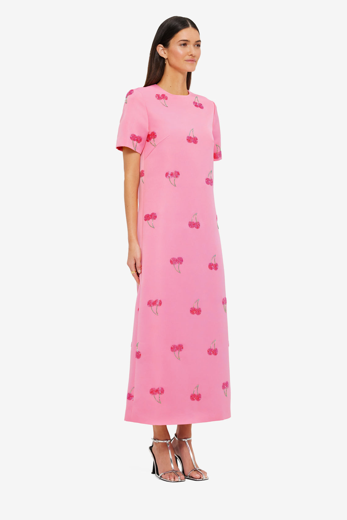Exclusive LEO LIN Manon Embellished Shirt Midi Dress - Pink Cherry Beading