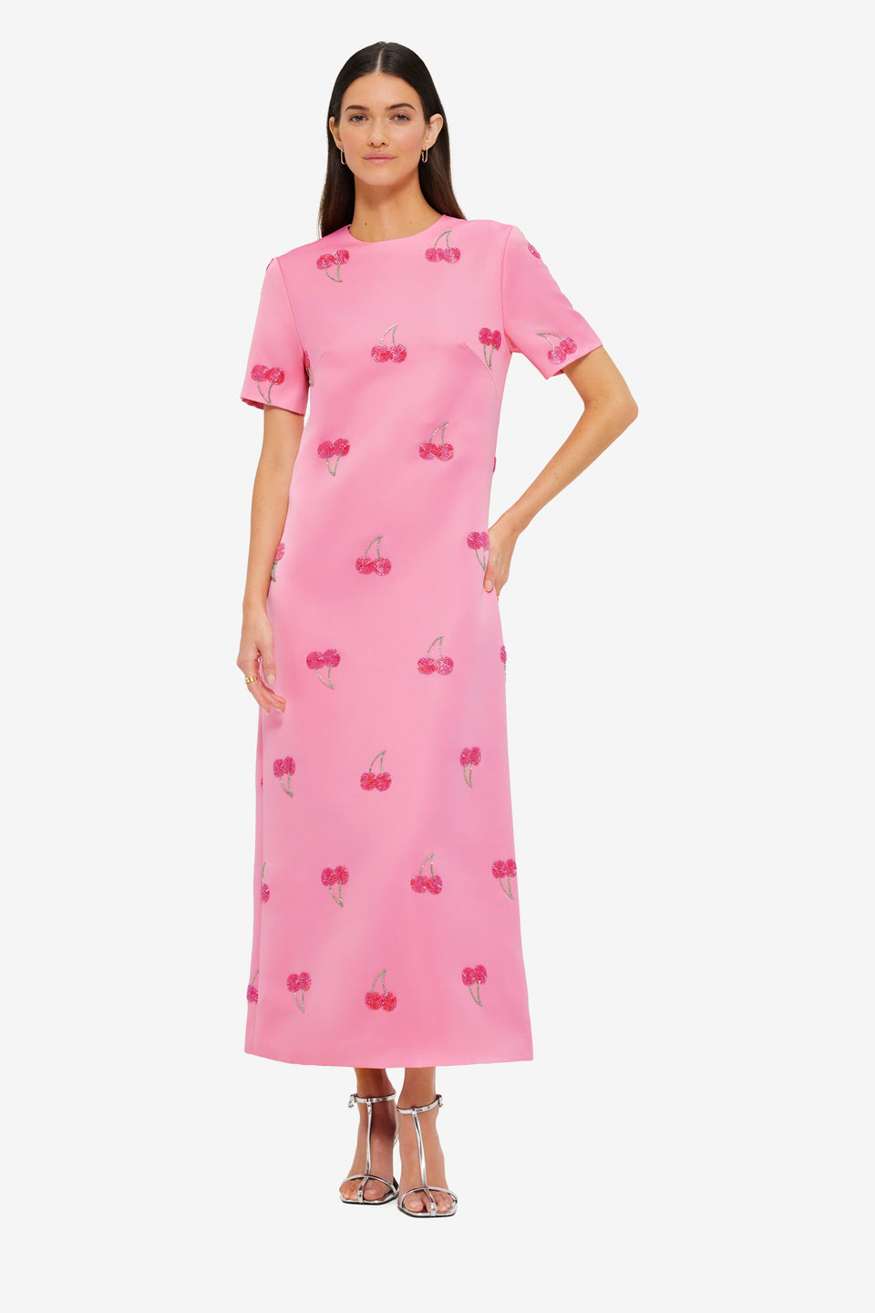 Exclusive LEO LIN Manon Embellished Shirt Midi Dress - Pink Cherry Beading