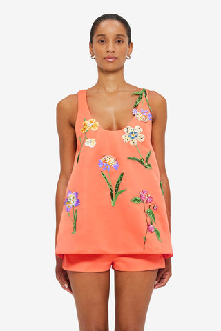 Exclusive LEO LIN Helaine Embroidered Top - Wild Flower in Coral